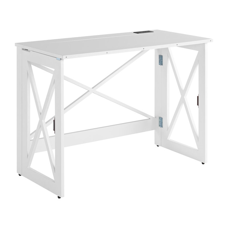 Stakmore Folding Wood/steel Desk With Power Block, Frame, White