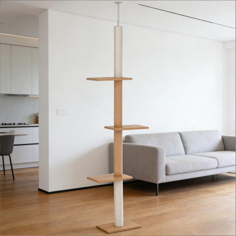 Arbre à chat, du sol au plafond, centre d'activité pour arbre à chat, Marron clair, H 102,3 po x l 10,8 po x P 17 po