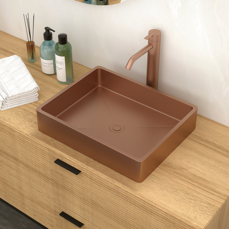 Lavabo de salle de bain 19 po x 15 po en acier inoxydable or rose - Peu d'entretien requis avec un système de drainage avancé