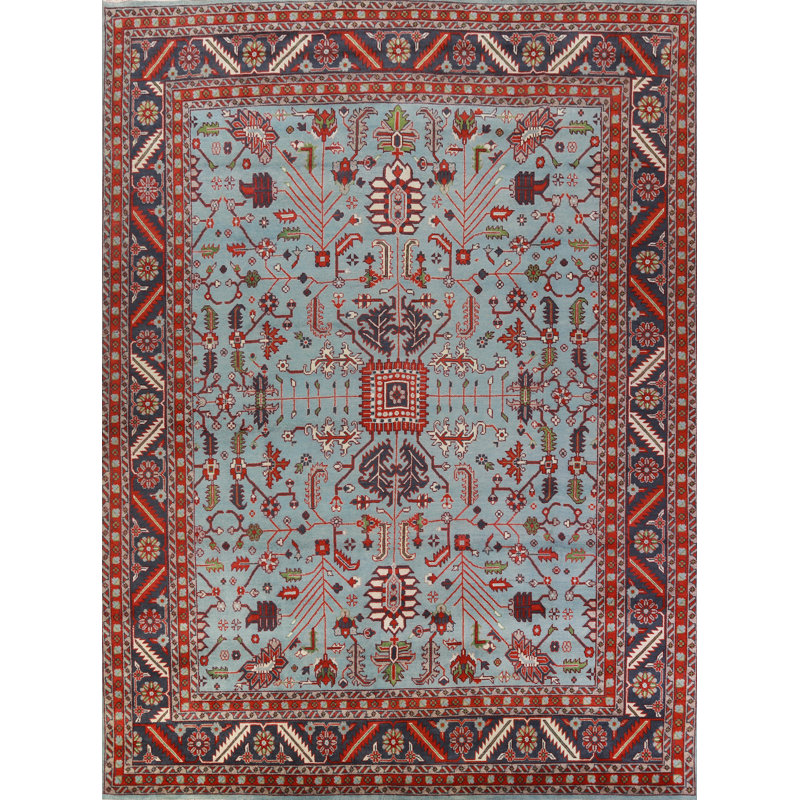 Tapis grand bleu clair fait à la main Oushak 12 x 15
