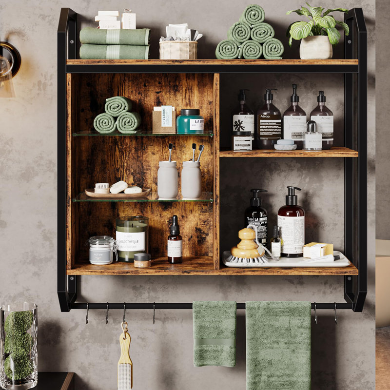 34" LED Wall Mounted Shelf, Rustic Brown