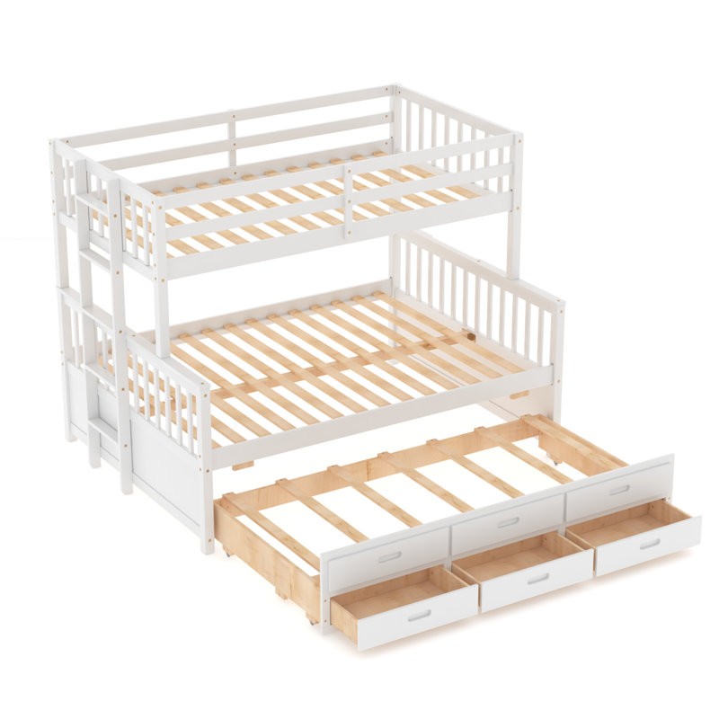 Genai Kids Twin Over Full Bunk Bed with Trundle with Drawers, White