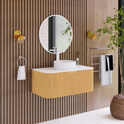 36 po Ensemble de meuble-lavabo mural W avec comptoir en marbre blanc assemblé
