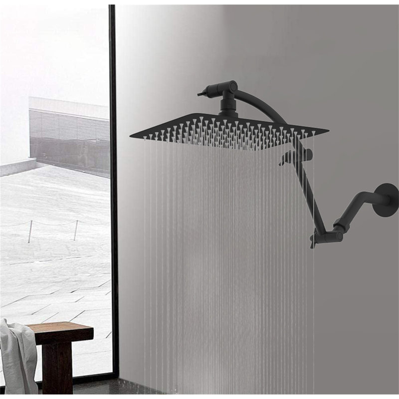 All-Metal Rainfall Shower Head – 10-Inch High-Pressure Square Shower Head With 16-Inch Adjustable Solid Brass Extension Arm, Waterfall Fixed Mount Shower System