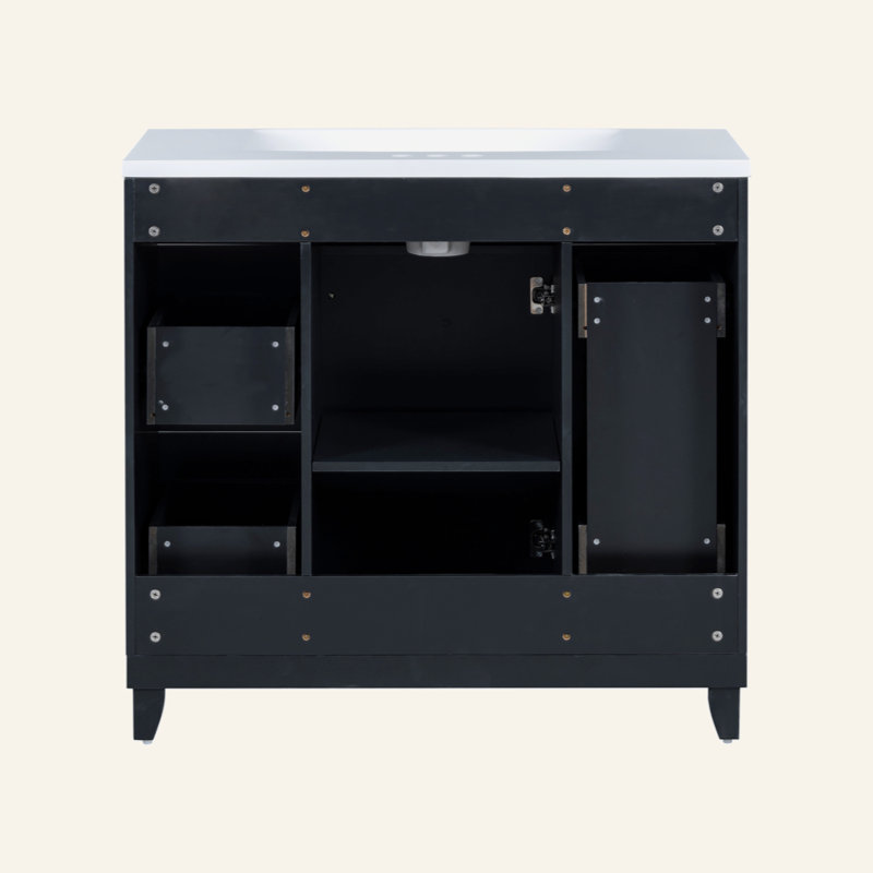 Ensemble de meuble-lavabo de salle de bain 36 "avec comptoir de lavabo, lavabo simple noir, armoire à shaker avec porte à fermeture douce et 3 tiroirs
