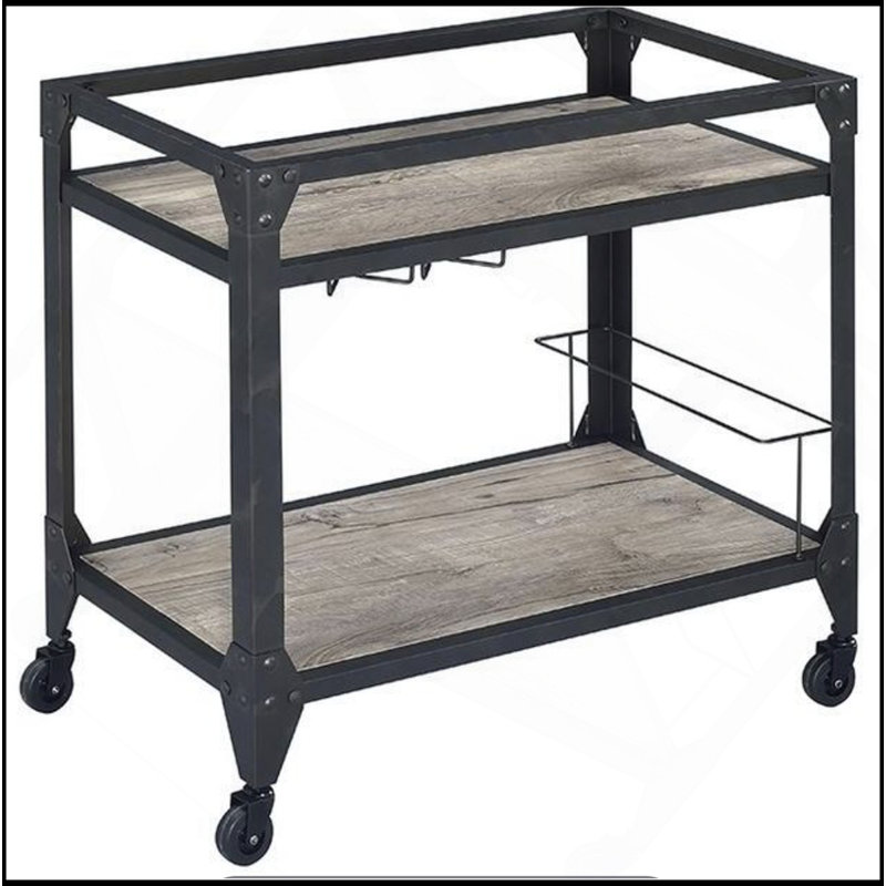 Rustic Oak & Charcoal Finish Serving Cart