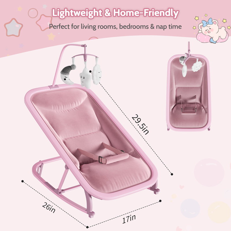 Balançoire pour bébé, balancelle en aluminium avec barre à jouets et mode stationnaire, Rose