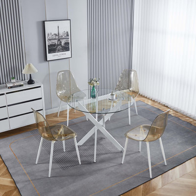 table de salle à manger Mid-Century pour 4 à 6 personnes avec plateau en verre