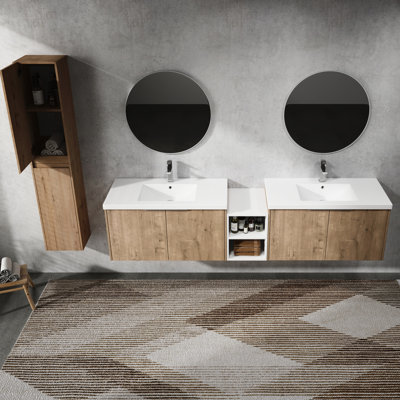Meuble-lavabo de salle de bain avec lavabo et armoire d'appoint - Rouille - Composants, décor moderne et fonctionnel, construction