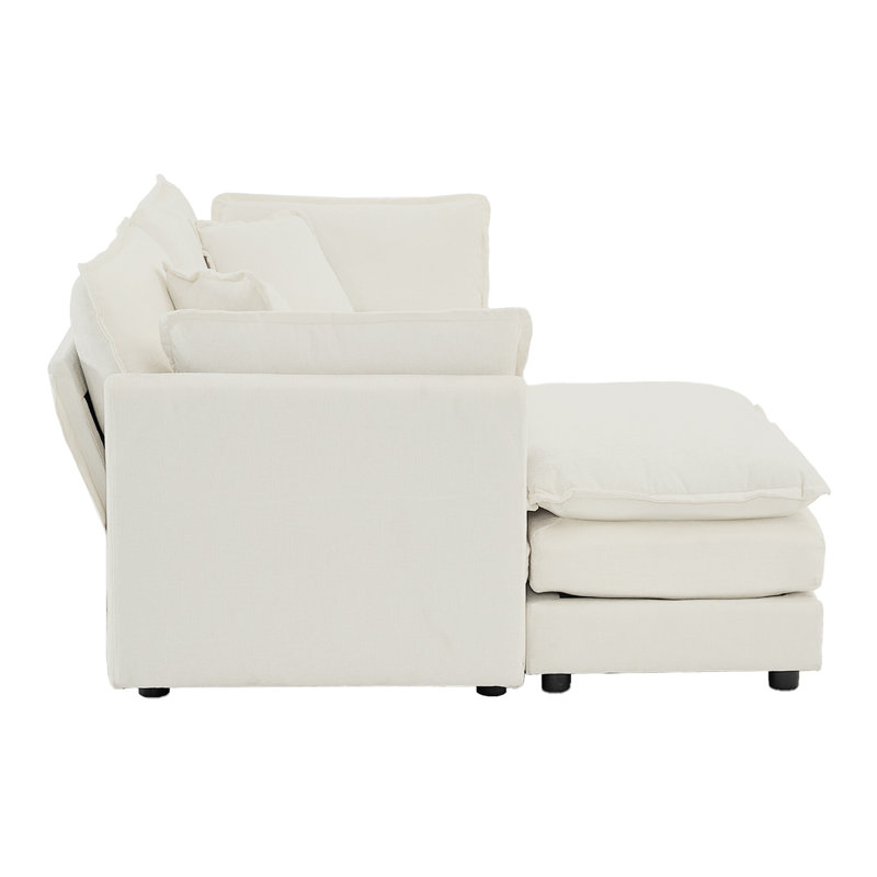 Canapé en chenille deux places avec 1 repose-pieds, Blanc