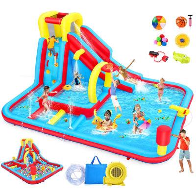 Inflatable Water Slide For Kids With Water Obstacle Hurdles, 13X10ft Blow Up Water Park W/Slide/Deep Pool With Sprinkler/Large Splash Pool/Boxing Game/Climbing Wall/Basketball Rim/Water Cannon