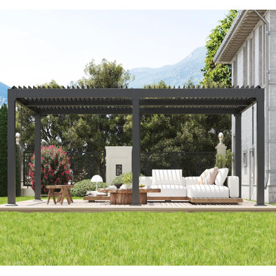 Louvered Pergola with Adjustable Roof, Reinforced Aluminum Frame & Integrated Drainage Outdoor Gazebo for Patio, Garden, Backyard, Dark Gray