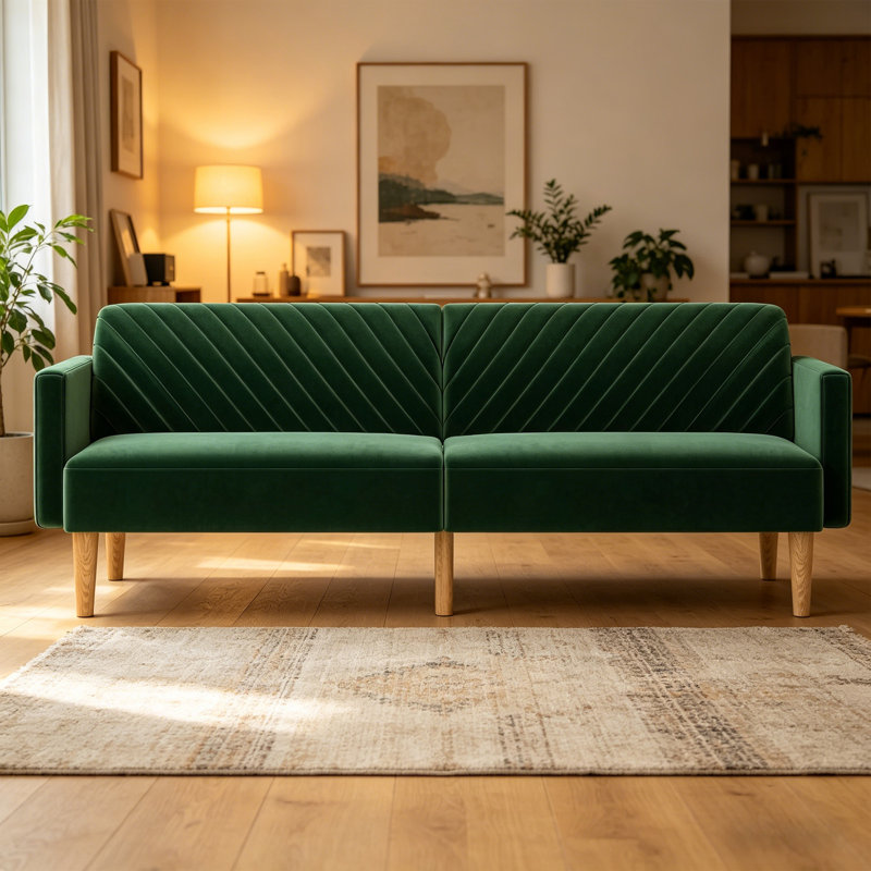 3 Seater Velvet Sofa Bed, Green