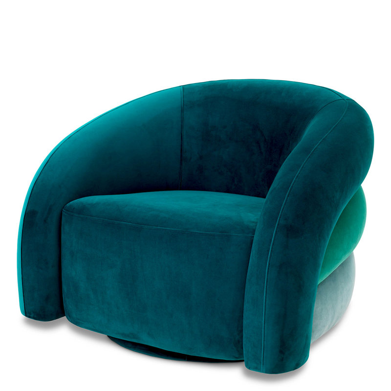 Fauteuil demi-tonneau de 35,83 po Novelle, Mélange de polyester bleu-vert / turquoise / bleu