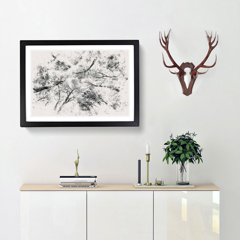 Vaulted Tree Branches Watercolour - Framed Print, 45cm H x 63cm W x 2cm D, Black