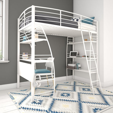 Agastya Twin Metal Loft Bed with Bookcase by Isabelle & Max