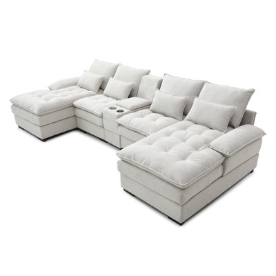 Modern Sofa130" U-Shaped Sofa With Console,Cupholders,6-Seat Upholstered Primary Living Space Furniture,Sleeper Couch Set With Chaise  ,Apartment,