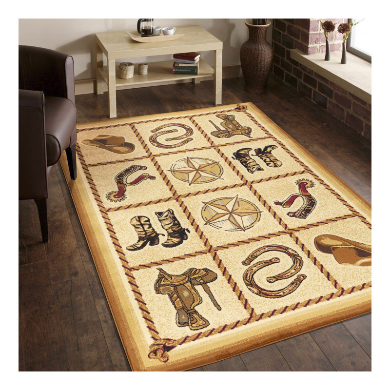 Tapis tribal beige Sud-Ouest Tribes, Rectangle 7 pi 10 po x 10 pi 3 po