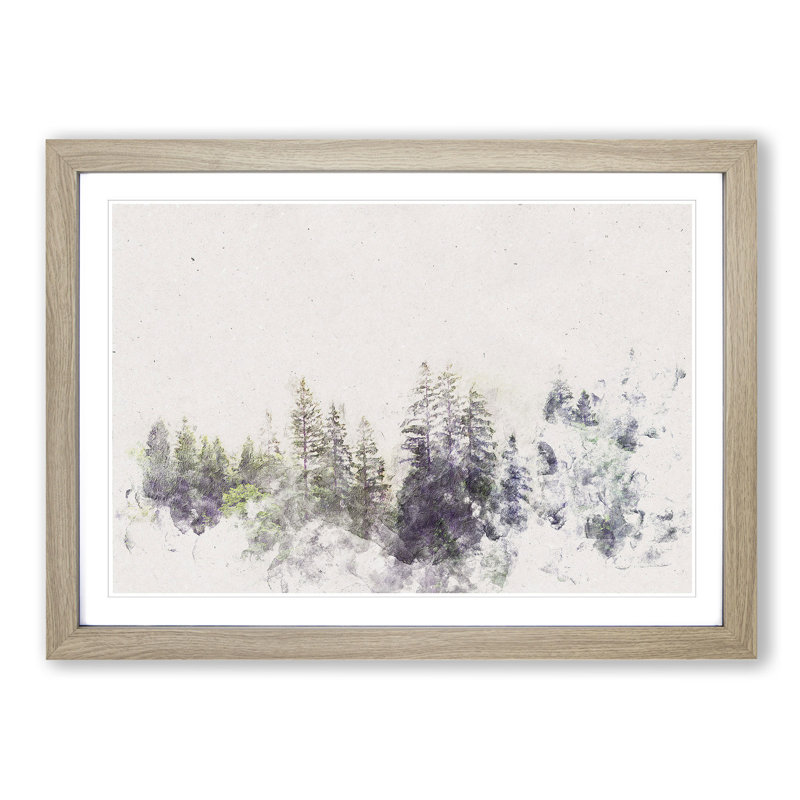 Pine Tree Forest in the Fog - Picture Frame Painting Print, Oak Framed, 45cm H x 63cm W x 2cm D
