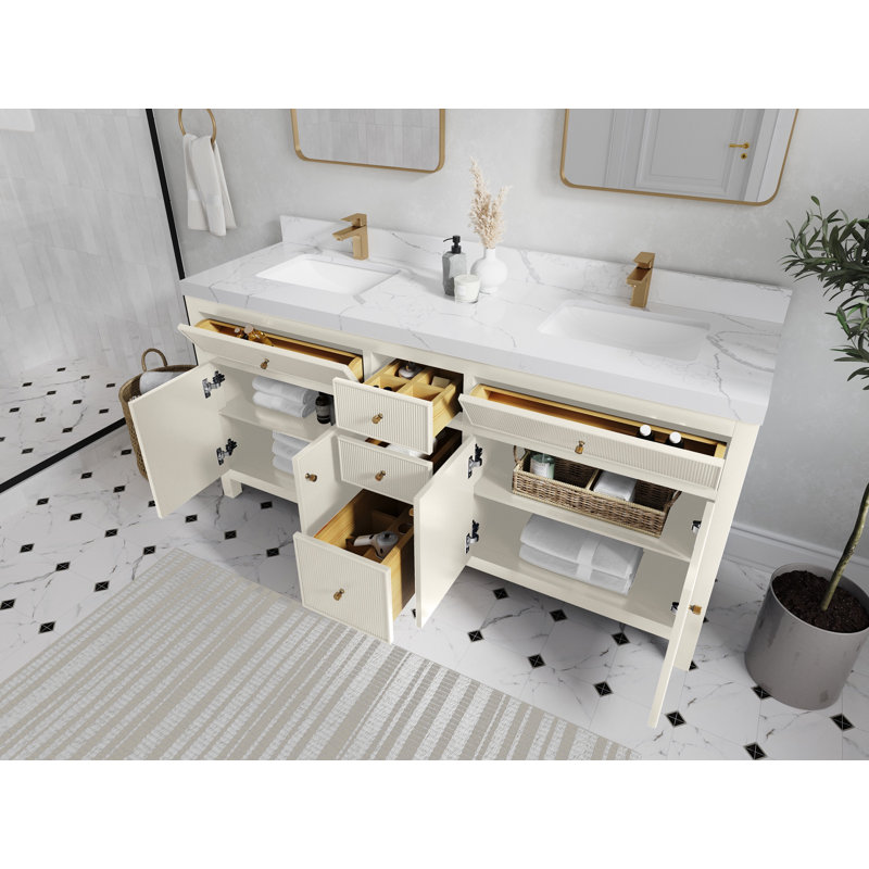 Meuble-lavabo double 72 po avec plateau Sonoma, Calacatta Laza