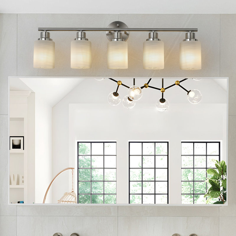 31" Modern Five-Light Wall-Mounted Vanity Light Fixture With Frosted Glass Shades (Bulbs Not Included)
