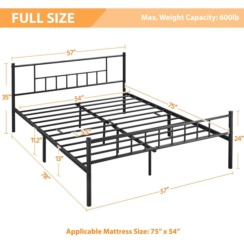 Delaenie Metal Platform Bed, Noir, Double