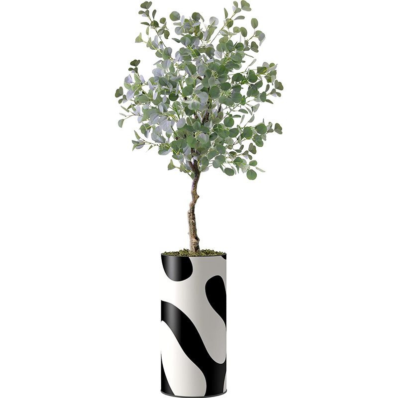 Arbre artificiel avec motif de blocs de couleur noir et blanc Signleader, faux eucalyptus pour le salon, la chambre à coucher, le bureau - 5,5 pieds (66 po)