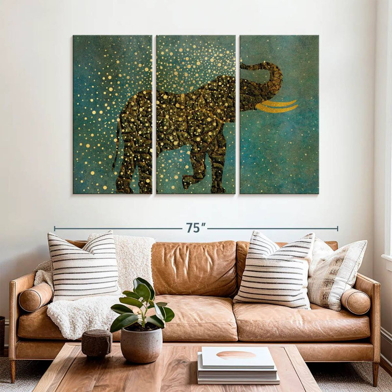 Gold Spraying Elephant, 42" H x 65" W