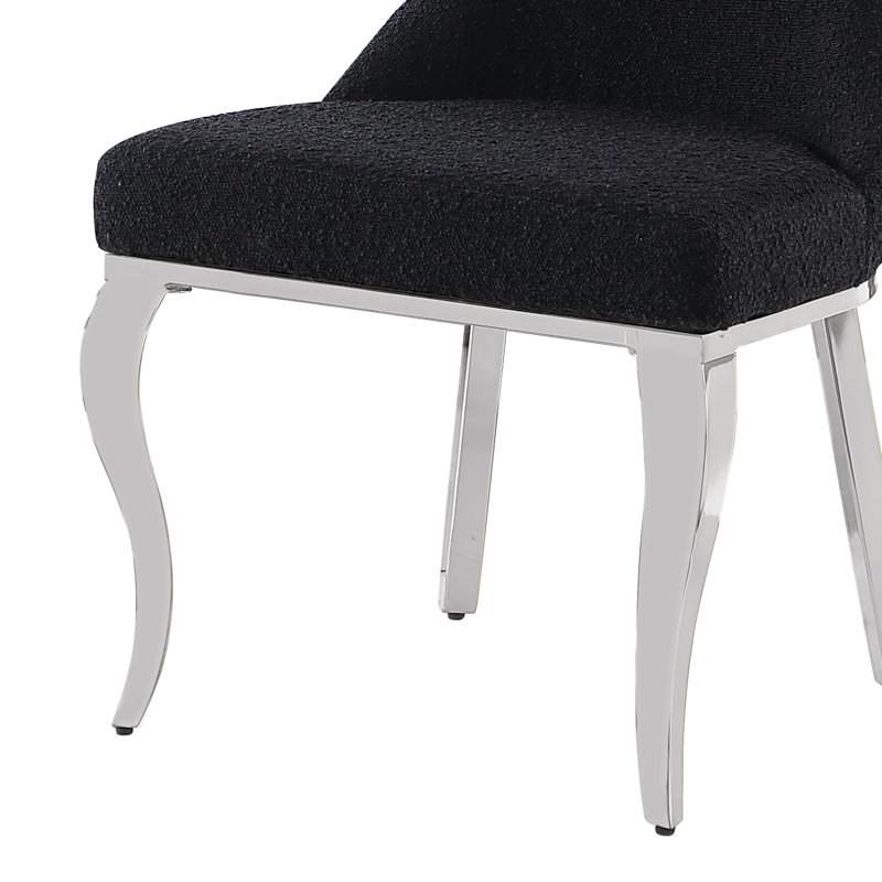 Ensemble de salle à manger en marbre blanc Grand avec chaises d'appoint en tissu Boucle, Noir, Argent argent