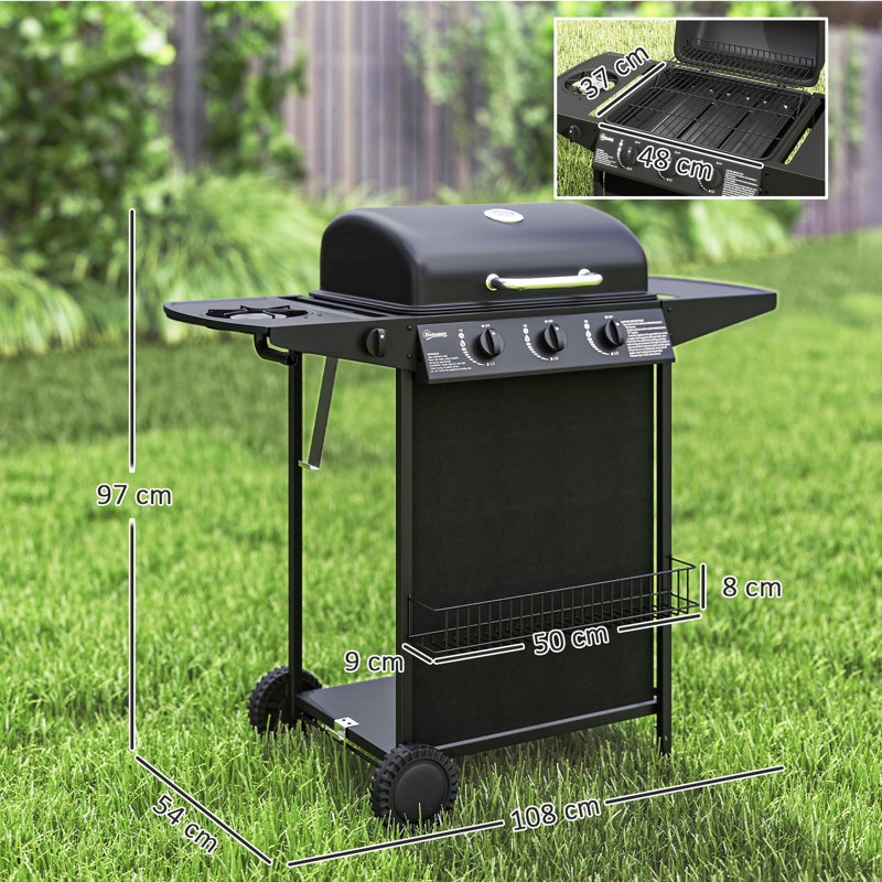 3+1 Burner Gas BBQ Grill with Built-in Thermometer Lid, Black
