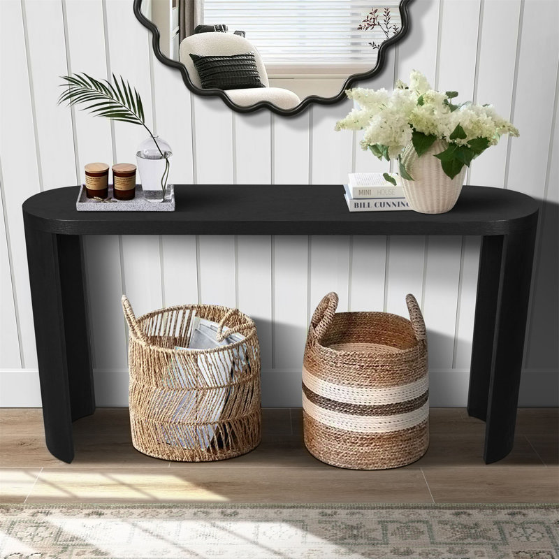 60'' Console Table With Oval Tabletop For Living Room Hallway Foyer Entrance Study, Black