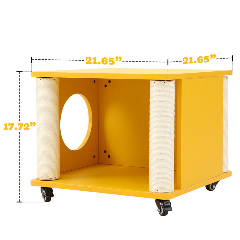 Grattoir jaune avec 4 roues et table basse pour animaux