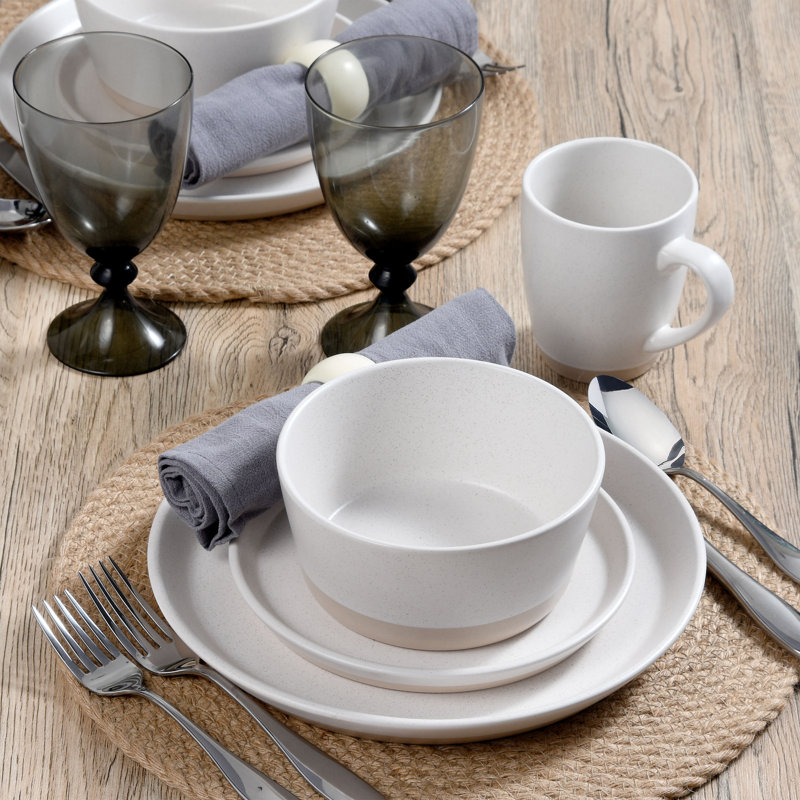 Service de table en grès 16 pièces Hudson, service pour 4, Crème