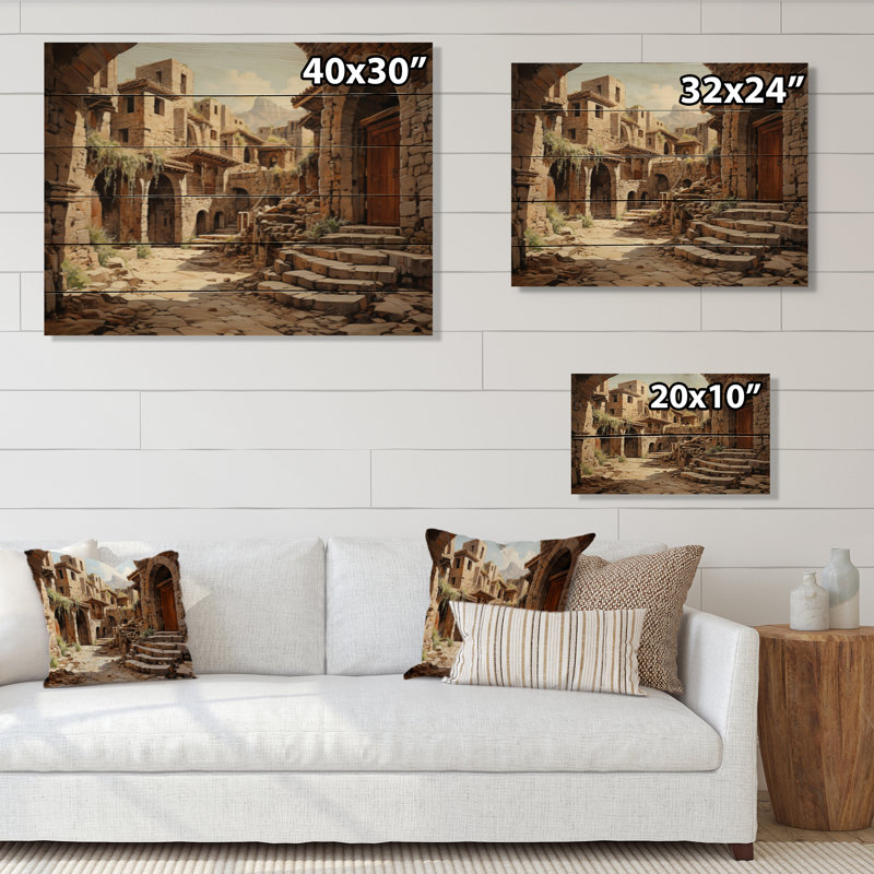 Italie, Pompéi, ruines sur bois, H 10 po x l 20 po x P 0,78 po