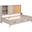 Lit de repos simple gris antique avec rangement polyvalent, planche de liège, ports et lit de jour à 3 tiroirs