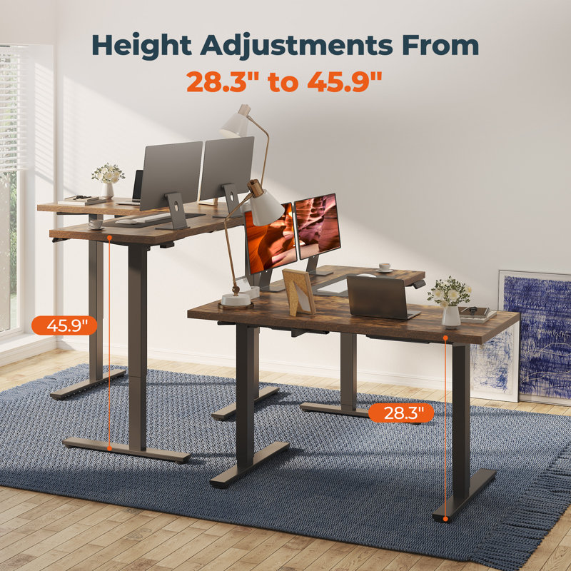 63'' L-Shaped Home Office Height Adjustable Standing Desk, 45.9" H x 63" W x 55" D, Mahogany/Black