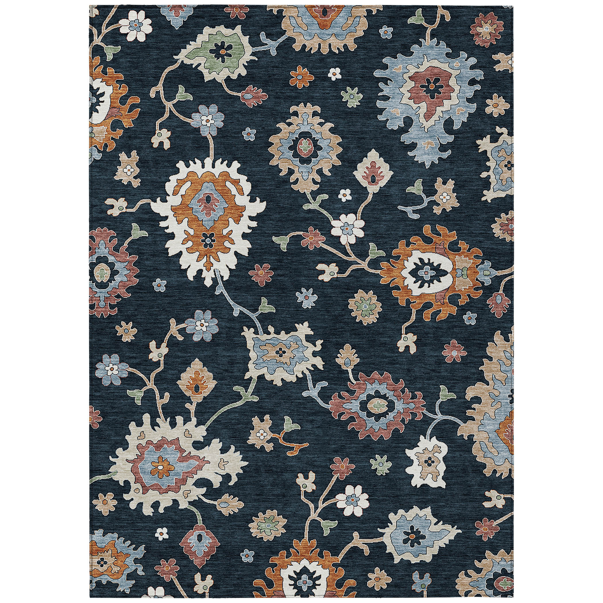 HomeRoots 9' X 12' Blue Floral Washable Indoor Outdoor Area Rug | Wayfair