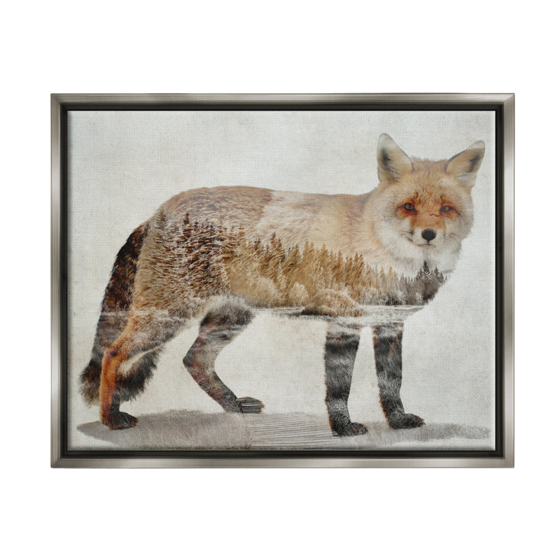 «Woodland Nature Silhouette Fox Floater Canvas» par Kim Curationa, H 25 po x l 31 po x P 1,7 po, Cadre flottant gris lustré