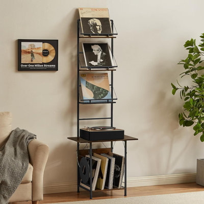 Grand support pour tourne-disque avec rangement en vinyle, table tournante avec porte-disque et étagère de présentation pour les mélomanes