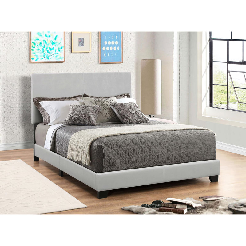 Grand lit contemporain gris - Revêtement en similicuir pour une chambre à coucher moderne et luxueuse, Grand lit, Gris