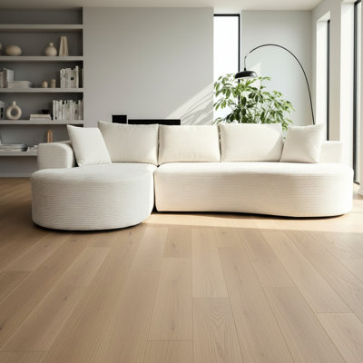 Canapé d'angle incurvé moderne avec coussins, style minimaliste et ergonomique, 2 pièces, sans montage, en velours côtelé beige, 3 places, canapé d'angle modulable et polyvalent, mobilier de salon, coin détente confortable
