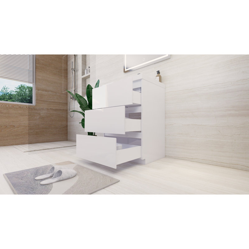 Ensemble de meuble-lavabo simple 24 po Hridhaan, Blanc très luisant