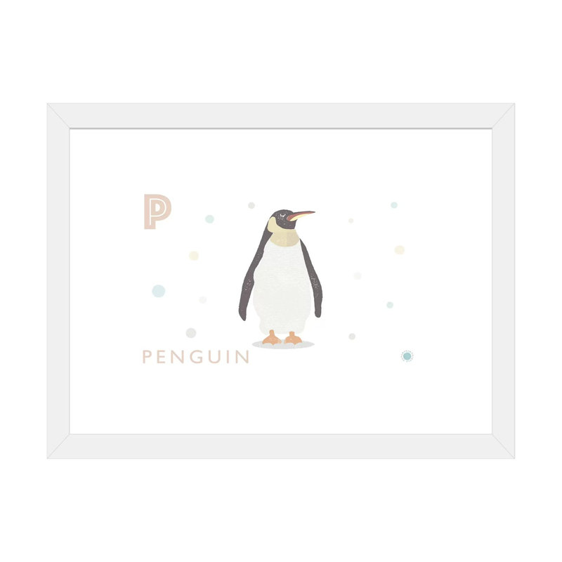 Pingouin - reproduction d'impression, Blanc, H 24 po x l 32 po x P 1 po, Papier encadré blanc