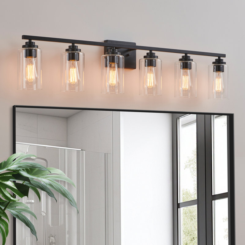 Quitterie - Éclairage pour meuble-lavabo, Noir mat, Clear, 6