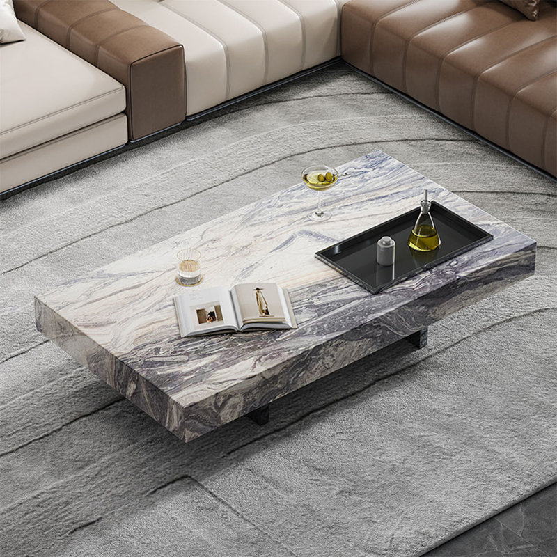 Modern rectangular marble coffee table living room, 11.8" H x 47.2" L x 27.6" W