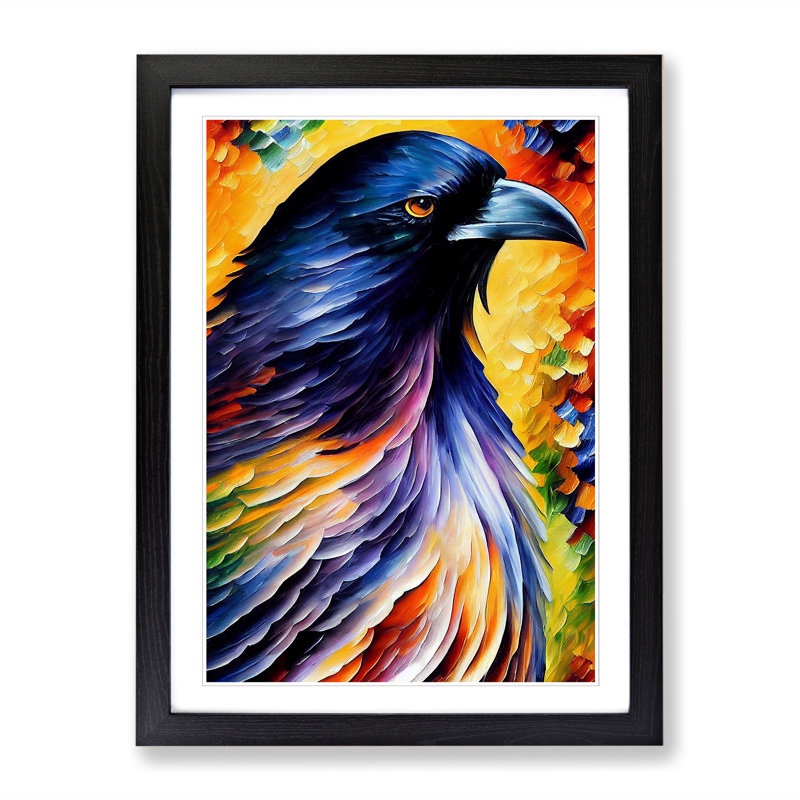 Raven Bird Vol.1 - Single Picture Frame Painting, 34cm H x 25cm W x 2cm D, Oak