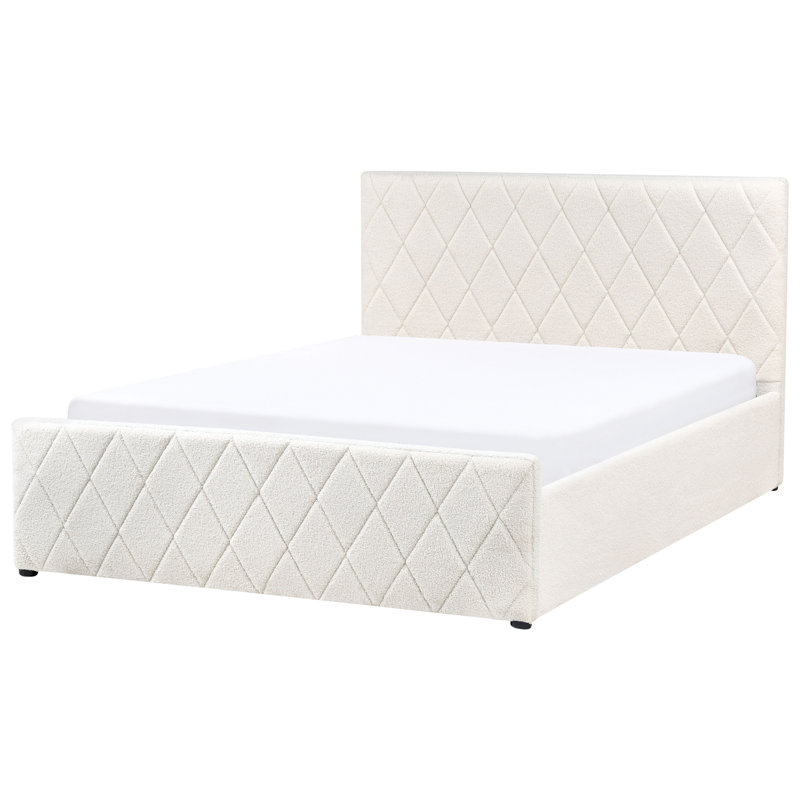 Ottoman Bed Boucle ROCHEFORT Off-White, European Double (150 x 214 cm)