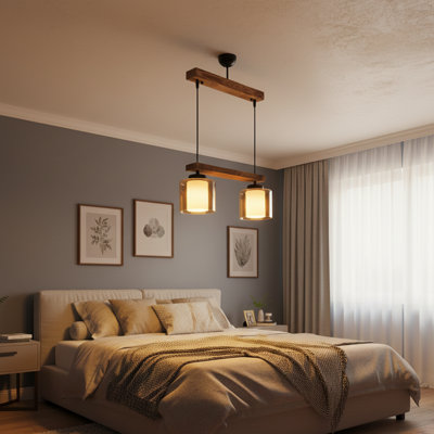 Rowan 2-Light Rustic Wood Beam Linear Kitchen Island Pendant
