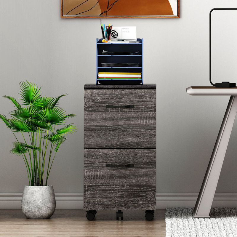17'' Wide 2 -Drawer Mobile File Cabinet, Gray/Black