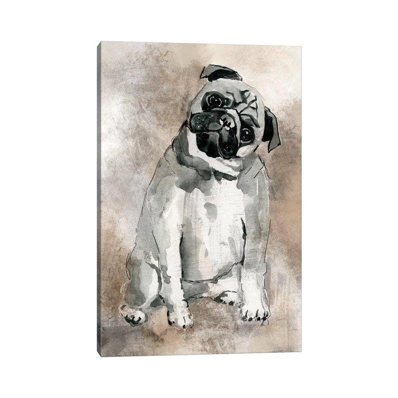 Pug by Carol Robinson - Painting on Canvas, Wrapped Canvas, 20.32 cm H x 30.48 cm W